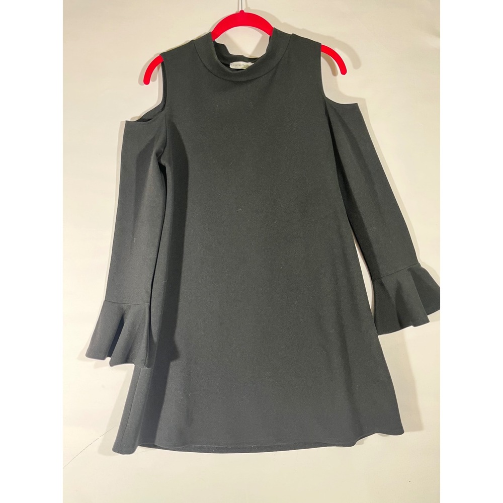 Carole Christian Cold Shoulder Mini Dress Women S Black‎ Ruffle Bell Sleeve LBD